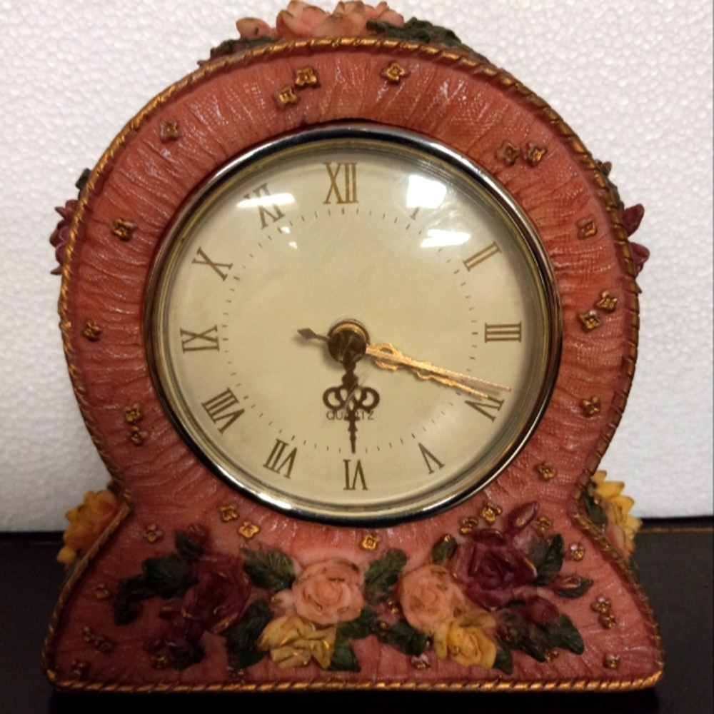 Ganz pink floral table top clock
